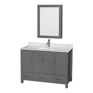 Wyndham Collection Sheffield 48&quot Wood/Marble Single Bathroom Vanity in Dark Gray