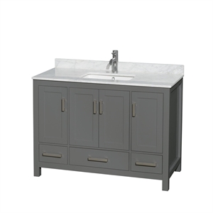 Wyndham Collection Sheffield 48&quot Marble/Wood Single Bathroom Vanity in Dark Gray