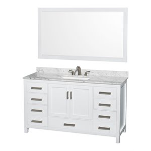 Wyndham Collection Sheffield 60&quot Marble & Wood Single Bathroom Vanity in White