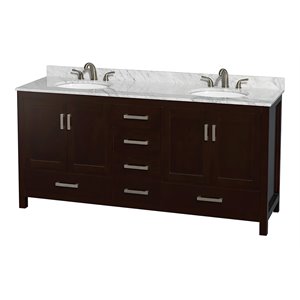 Wyndham Collection Sheffield 72&quot Metal Double Bathroom Vanity in White/Espresso