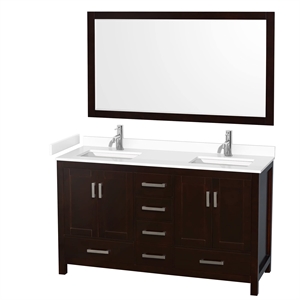 Wyndham Collection Sheffield 60&quot Marble Double Bathroom Vanity in Espresso