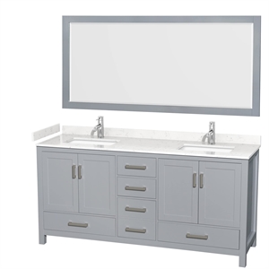 Wyndham Collection Sheffield 72&quot Mirror Wood Double Bathroom Vanity in Gray