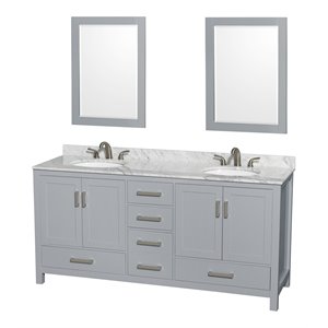 Wyndham Collection Sheffield 72&quot Carrara Marble Double Bathroom Vanity in Gray