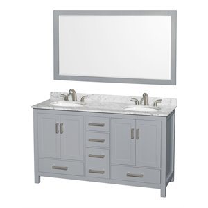 Wyndham Collection Sheffield 60&quot Wood Double Bathroom Vanity in White/Gray