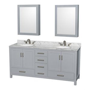 Wyndham Collection Sheffield 72&quot Wood Double Bathroom Vanity in White/Gray