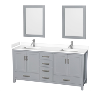 Wyndham Collection Sheffield 72&quot Wood & Marble Double Bathroom Vanity in Gray