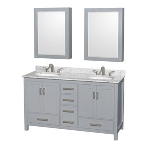 Wyndham Collection Sheffield 60&quot Marble Double Bathroom Vanity in Gray/White