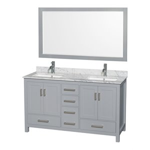 Wyndham Collection Sheffield 60&quot Mirror Wood Double Bathroom Vanity in Gray