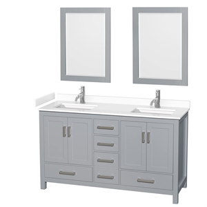 Wyndham Collection Sheffield 60&quot Mirrors Wood Double Bathroom Vanity in Gray
