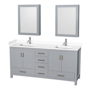 Wyndham Collection Sheffield 72&quot Marble & Wood Double Bathroom Vanity in Gray