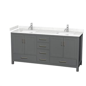 Wyndham Collection Sheffield 72&quot Marble Double Bathroom Vanity in Dark Gray