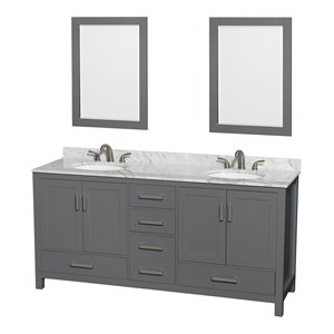 Wyndham Collection Sheffield 72&quot Wood Double Bathroom Vanity in Dark Gray/White