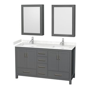 Wyndham Collection Sheffield 60&quot Solid Wood Double Bathroom Vanity in Dark Gray