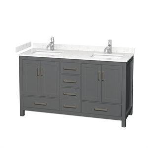 Wyndham Collection Sheffield 60&quot Marble Double Bathroom Vanity in Dark Gray