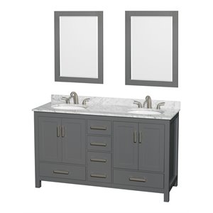 Wyndham Collection Sheffield 60&quot Wood Double Bathroom Vanity in Dark Gray/White