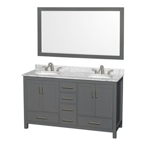 Wyndham Collection Sheffield 60&quot Wood Double Bathroom Vanity in White/Dark Gray