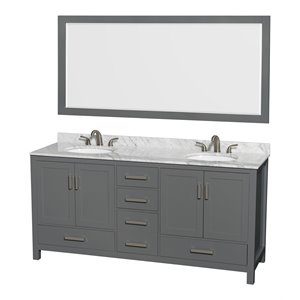 Wyndham Collection Sheffield 72&quot Wood Double Bathroom Vanity in White/Dark Gray