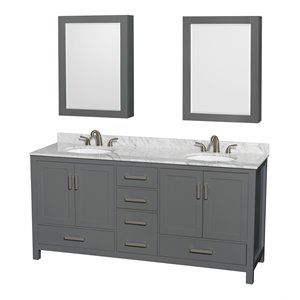 Wyndham Collection Sheffield 72&quot Metal Double Bathroom Vanity in Dark Gray/White