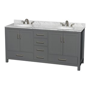 Wyndham Collection Sheffield 72&quot Metal Double Bathroom Vanity in White/Dark Gray