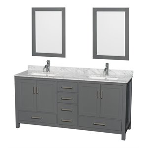 Wyndham Collection Sheffield 72&quot Mirror Wood Double Bathroom Vanity in Dark Gray