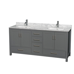 Wyndham Collection Sheffield 72&quot Wood/Marble Double Bathroom Vanity in Dark Gray