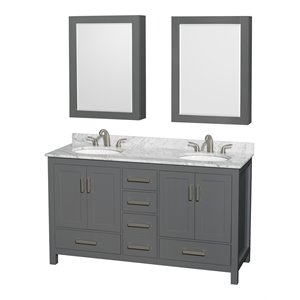 Wyndham Collection Sheffield 60&quot Metal Double Bathroom Vanity in Dark Gray/White