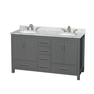 Wyndham Collection Sheffield 60&quot Metal Double Bathroom Vanity in White/Dark Gray