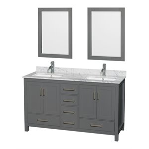 Wyndham Collection Sheffield 60&quot Mirror Wood Double Bathroom Vanity in Dark Gray