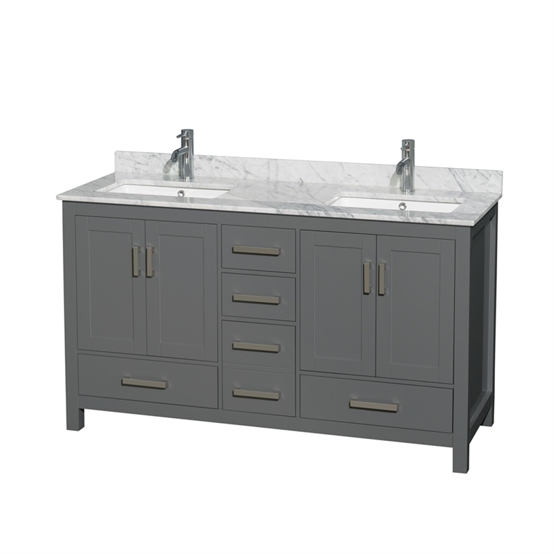 Wyndham Collection Sheffield 60 Inch Wood Double Bathroom Vanity in Dark Gray