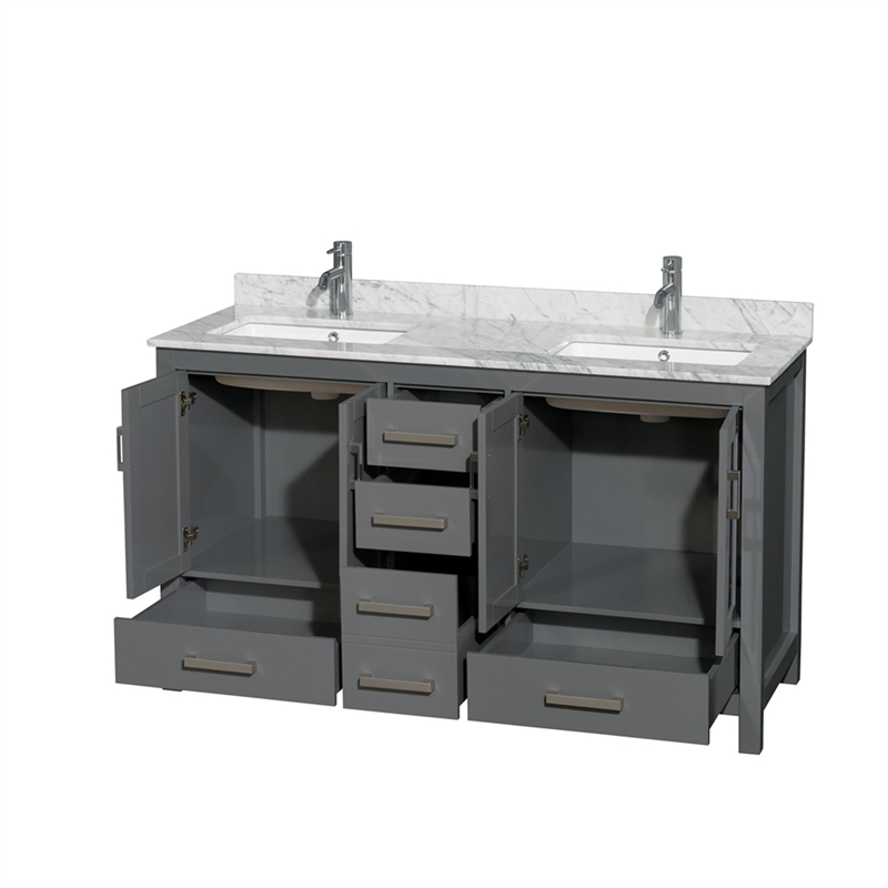 Wyndham Collection Sheffield 60 Inch Wood Double Bathroom Vanity in Dark Gray