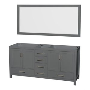 Wyndham Collection Sheffield 71&quot Mirror Wood Double Bathroom Vanity in Dark Gray