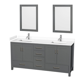 Wyndham Collection Sheffield 72&quot Marble/Wood Double Bathroom Vanity in Dark Gray