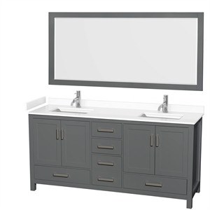 Wyndham Collection Sheffield 72&quot Solid Wood Double Bathroom Vanity in Dark Gray
