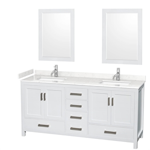 Wyndham Collection Sheffield 72&quot Mirrors Wood Double Bathroom Vanity in White