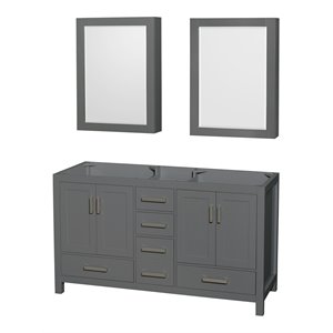 Wyndham Collection Sheffield 59&quot Solid Wood Double Bathroom Vanity in Dark Gray