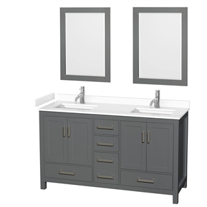 Wyndham Collection Sheffield 60&quot Wood/Metal Double Bathroom Vanity in Dark Gray