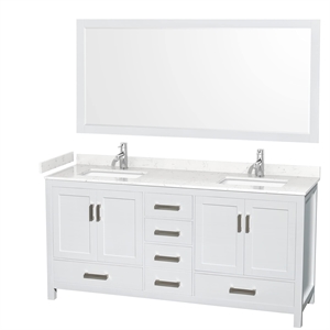 Wyndham Collection Sheffield 72&quot Mirror Wood Double Bathroom Vanity in White
