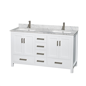 Wyndham Collection Sheffield 60&quot Marble & Wood Double Bathroom Vanity in White