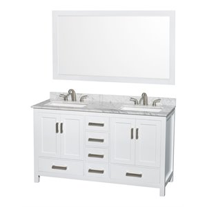 Wyndham Collection Sheffield 60&quot Carrara Marble Double Bathroom Vanity in White