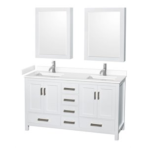 Wyndham Collection Sheffield 60&quot Solid Wood Double Bathroom Vanity in White