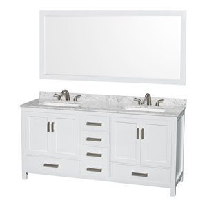 Wyndham Collection Sheffield 72&quot Marble Double Bathroom Vanity in White/Chrome