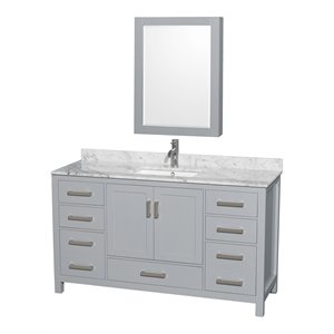 Wyndham Collection Sheffield 60&quot Marble Single Bathroom Vanity in White/Gray