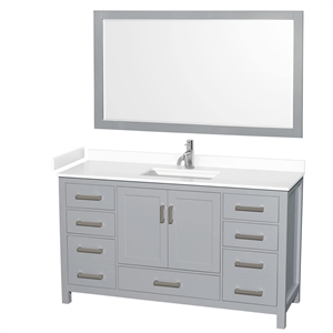 Wyndham Collection Sheffield 60&quot Mirror Wood Single Bathroom Vanity in Gray