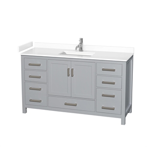 Wyndham Collection Sheffield 60&quot Square Sink Wood Single Bathroom Vanity in Gray