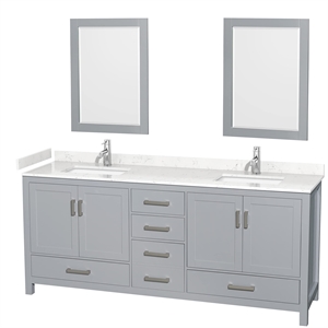 Wyndham Collection Sheffield 80&quot Mirrors Wood Double Bathroom Vanity in Gray