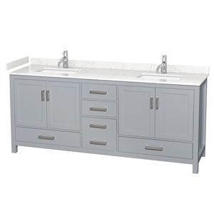 Wyndham Collection Sheffield 80&quot No Mirror Wood Double Bathroom Vanity in Gray