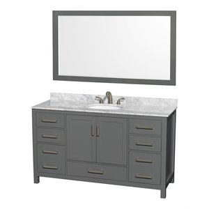 Wyndham Collection Sheffield 60&quot Mirror Wood Single Bathroom Vanity in Dark Gray