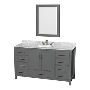 Wyndham Collection Sheffield 60&quot Wood Single Bathroom Vanity in Dark Gray/White
