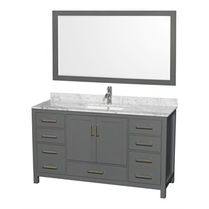 Wyndham Collection Sheffield 60&quot Metal Single Bathroom Vanity in Dark Gray/White