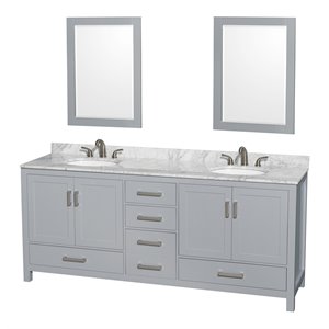 Wyndham Collection Sheffield 80&quot Wood Double Bathroom Vanity in Gray/White